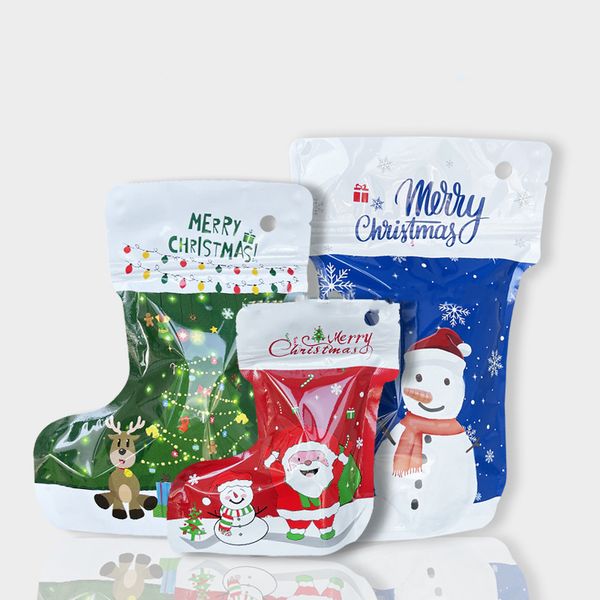 Christmas Gift Bags Xmas Sock Candy Biscuit Sealed Packaging Bag Can be Used for Christmas Tree Ornaments XD29940