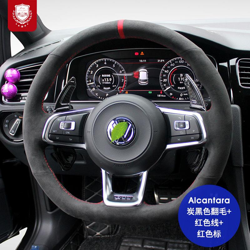 Real Alcantara Steering Wheel Cover For VW Touareg EHybrid Touareg Polo Golf R T-Cross Bora Jetta Grip Cover Car Accessories