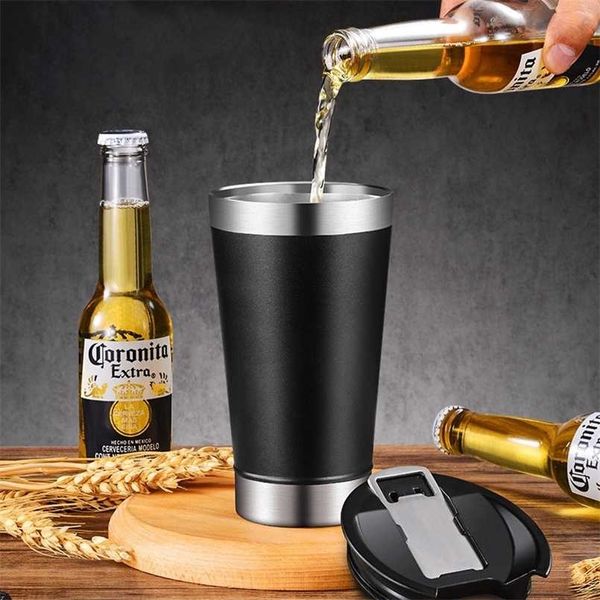 Portable 304 Stainless Steel Beer Cup Thermos With Bottle Opener 500ML Heat Preservation and Cold 211109