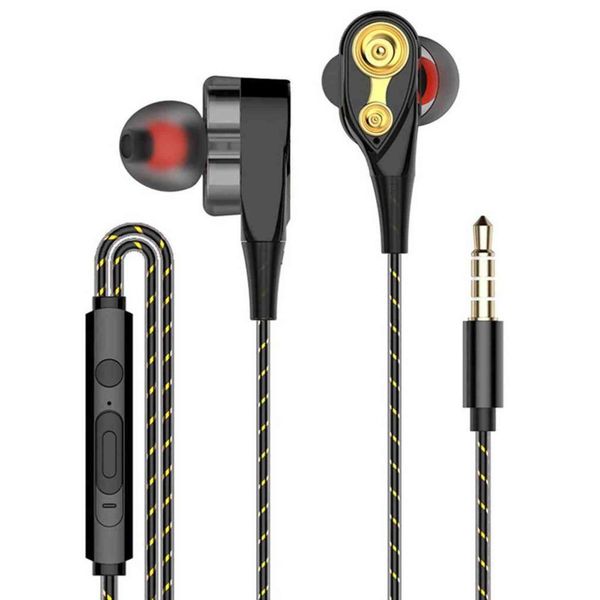 3.5mm Earphones with Microphone Dual Drive Stereo Wired Earphone In-ear Sport Portable Headset Single Speaker