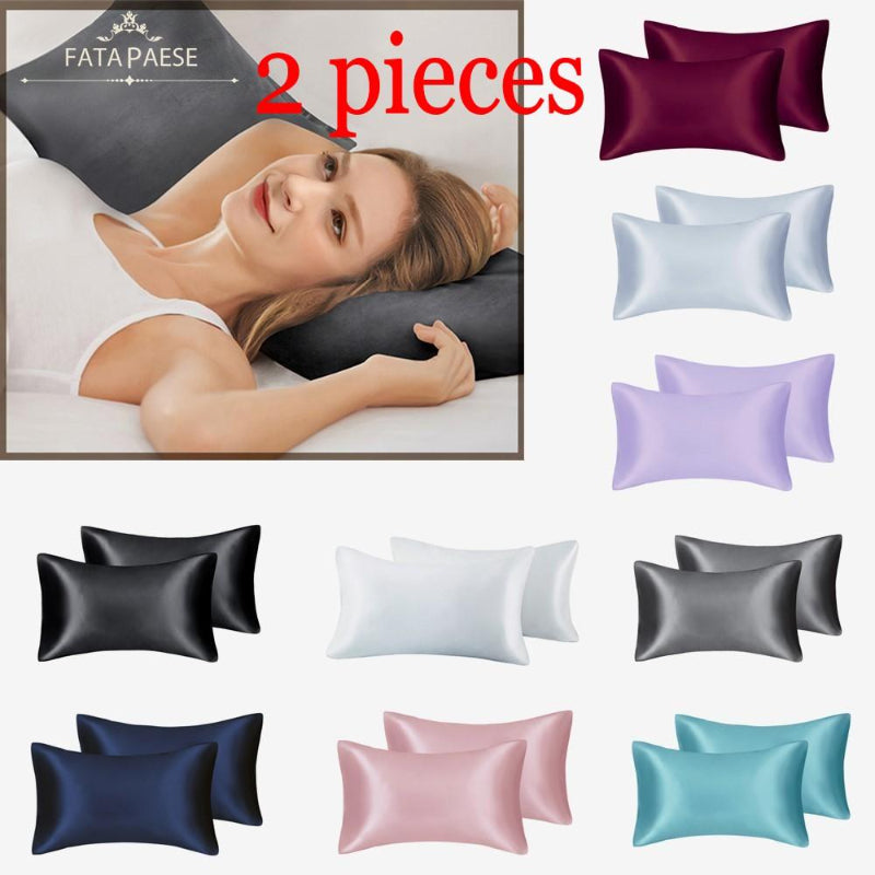 FATAPAESE Solid A+ Silky Satin Pillow Case Skin Care Pillowcase Hair Anti Queen King Full Size Pillow Cover 2pcs ON SALE HK0001