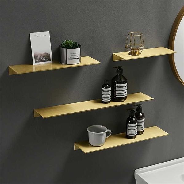 Brushed Gold Black White Aluminum Bathroom Shampoo Cosmetics Shelves Kitchen Wall Mounted Toilet Shower Storage Rack Accessories 211112