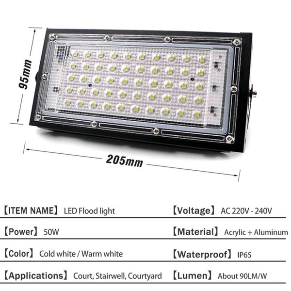 2pcs-lot 50W Led Flood Light AC 220V 230V 240V Outdoor Floodlight Spotlight IP65 Waterproof LEDs Street Lamp Landscape Lighting D1.0