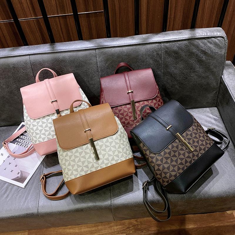 Backpack 12 Inch Leather Backpacks For Women ,Luxury Designer Original School Bag,Mochilas Para Mujer ,Triangle Print Travel Bags