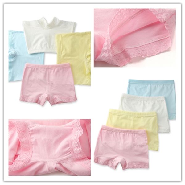 6 Pcs-lot Cotton Lace Pants Children Underwear Girls Safety Candy Color Solid Four Shorts 2-10Y 211122