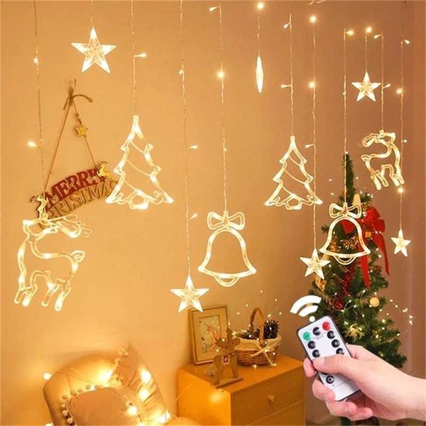Christmas Lights Led 3.5M Curtain String Light Garland Star Moon 220V-110V Fairy Lights Outdoor-Indoor For Home Festival Decor 211122