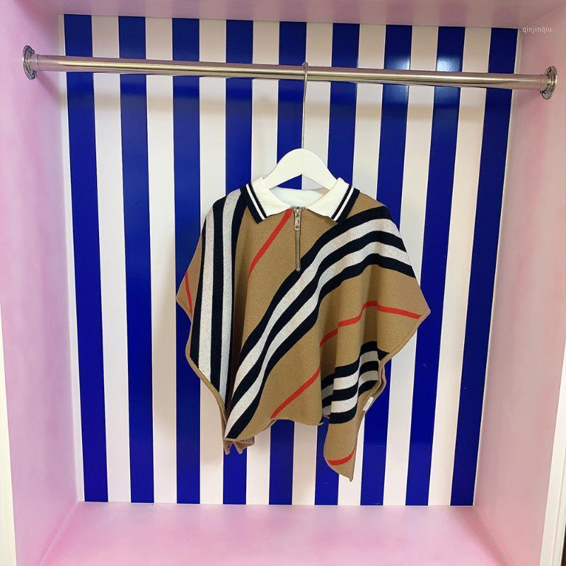 Jackets Brand Designer Clothes Girls Knitted Coat Top Autumn 2021 Kids Striped Cashmere Sweaters Spring Cloak Shawl Children&#039;s Outerwear