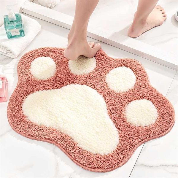 Cartoon Foot Shape Bath Mat Bathroom Door Absorbent Foot Mat Anti-slip Microfiber Bathroom Rug Machine Washable Bath Carpet 211130