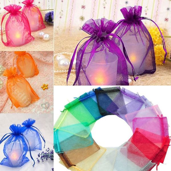 1000pcs-lot 5x7 7x9 9x12 10x15cm Sheer Organza Bags Drawable Jewelry Pouch Gift Packaging Bag Candy Bag for Wedding Party Favors