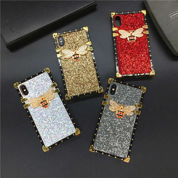Luxury Glitter Square Phone Cover Bee Cases for iPhone 15 PRO MAX 14PROMAX 13PRO 12PRO MAX 13 12 11 11PROMAX XR rhinestone CASE