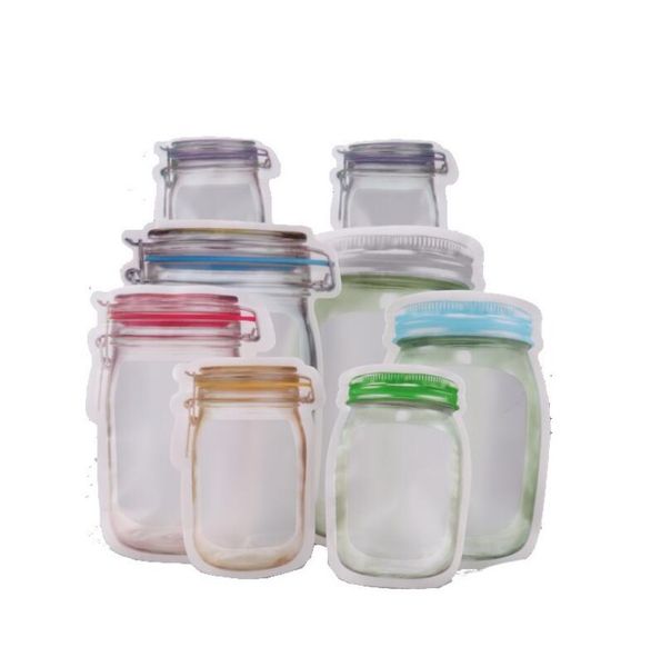 Mason Jar Shaped Zipper Food Storage Bag Reusable Bulk Food Storage Container Cookie Snacks Candy Leak-proof Bags Kitchen Organization Bags