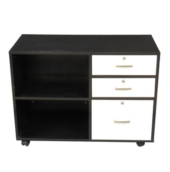 Bedroom Furniture FCH Wood File Cabinet 3 Drawer and 2 Open Shelves Office Storage with Wheel Printer Stand, 35.5&quot;L x 15.7&quot;W x 26&