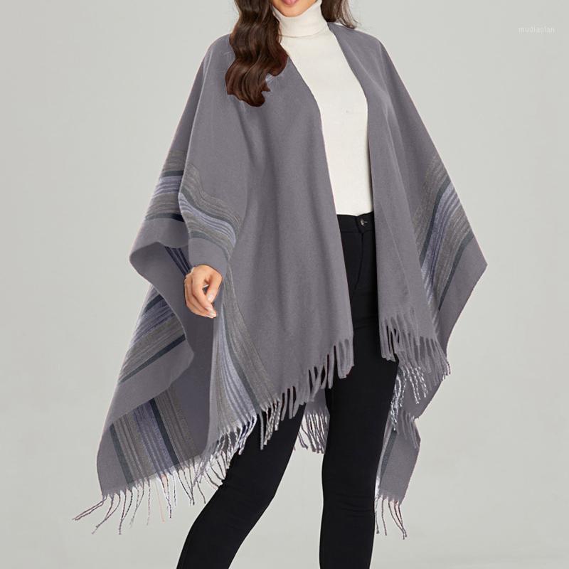 Berets Double Sides Women Plaid Scarves Shawls Coat Winter Knitted Cashmere Capes Shawl Cardigans Sweater Keep Warm Wraps