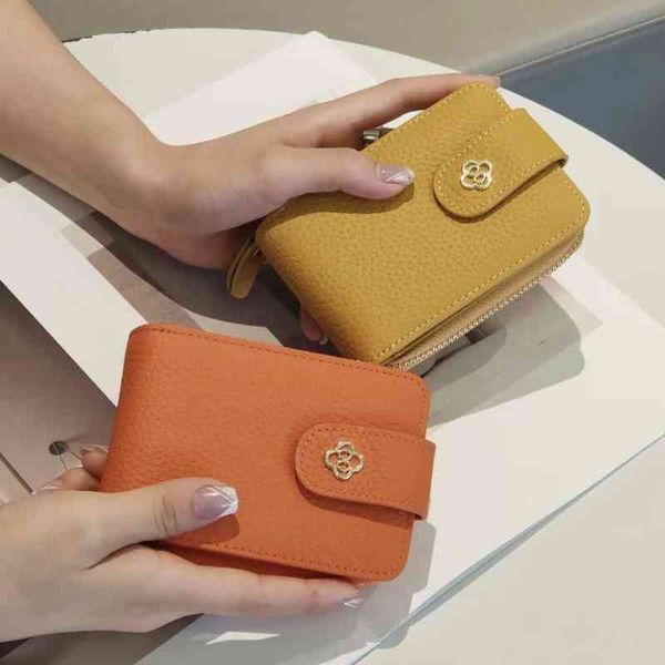 Women&#039;s Purse Short Top Layer Lychee Grain Cowhide Soft Zero Wallet Small Fresh Buckle Korean