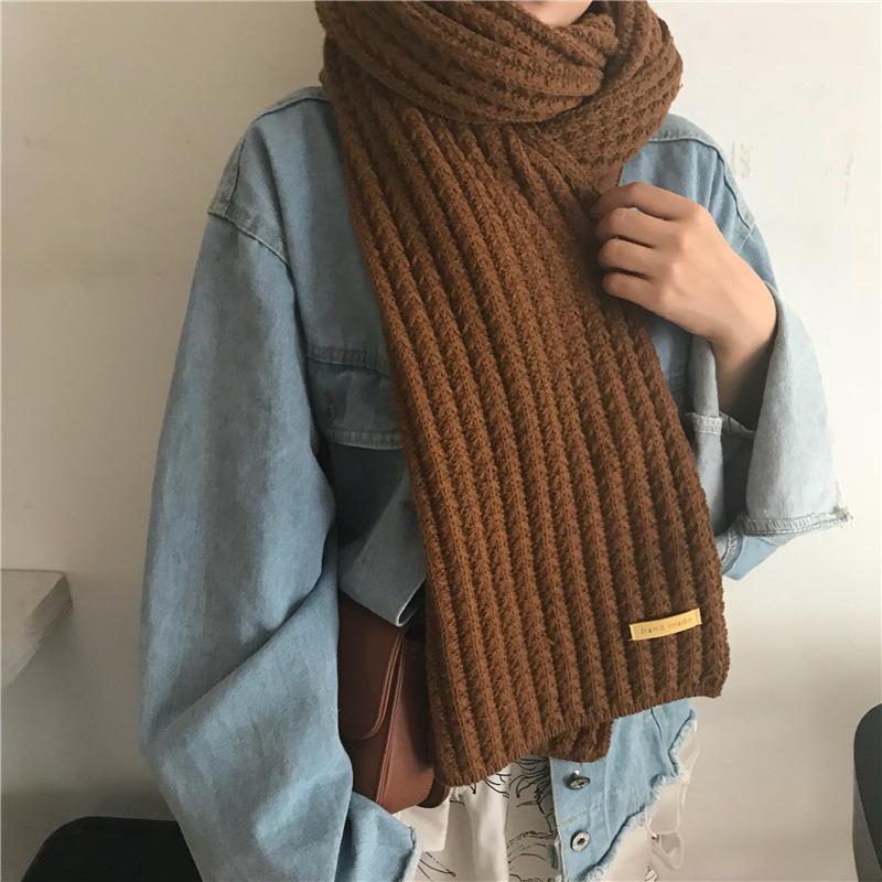 Scarves Women&#039;s Winter Cashmere Shawl Brand Warm Scarf Adult Woman Gift Knitted Muffler Pashmina Wool Solid Color Beige