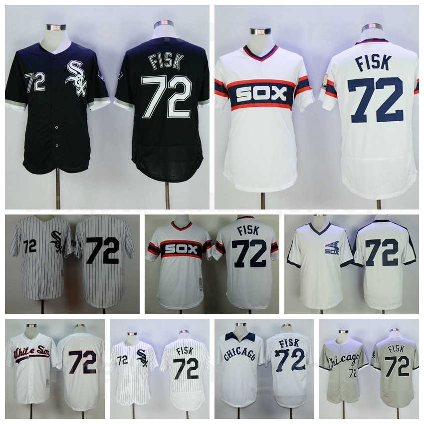 Men Vintage Baseball 72 Carlton Fisk Jersey Retro 1985 1990 1993 Retire Team Black White Grey Blue Pullover Stitched Flexbase Cool Base Good Quality