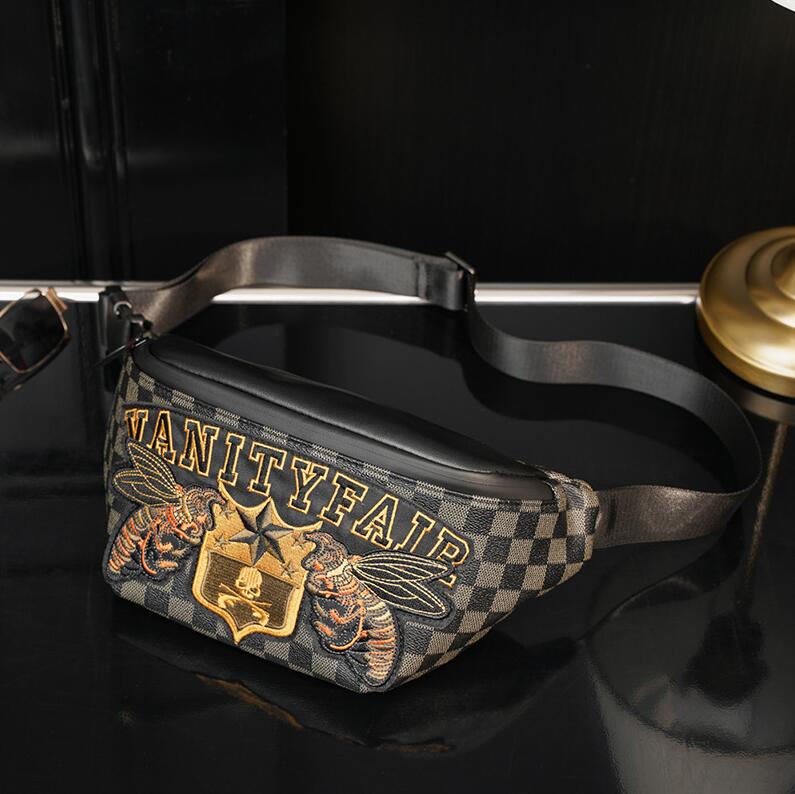 wholesale men shoulder bags exquisitely embroidered fashion purses street trend contrast color leather handbag outdoor personality plaid backpacks 3