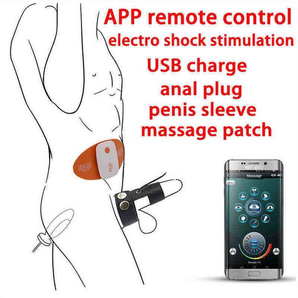 Nxy Cockrings Intelligent App Wireless Remote Control Electro Muscle Stimulation Massage Pads Anal Plug Penis Ring Electrical Bdsm Shock Set