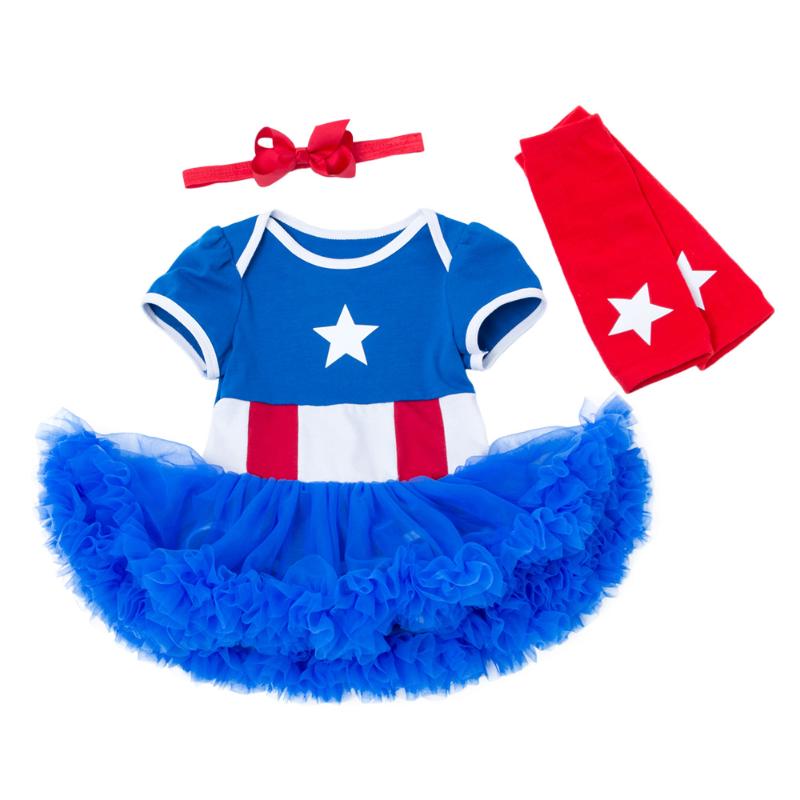 Clothing Sets 0-24 Months The 4th Of July Infant Toddler Baby Girl Skirt-Short Sleeve Romper Dress Suit-3 PCs Kids Lolita Clothes