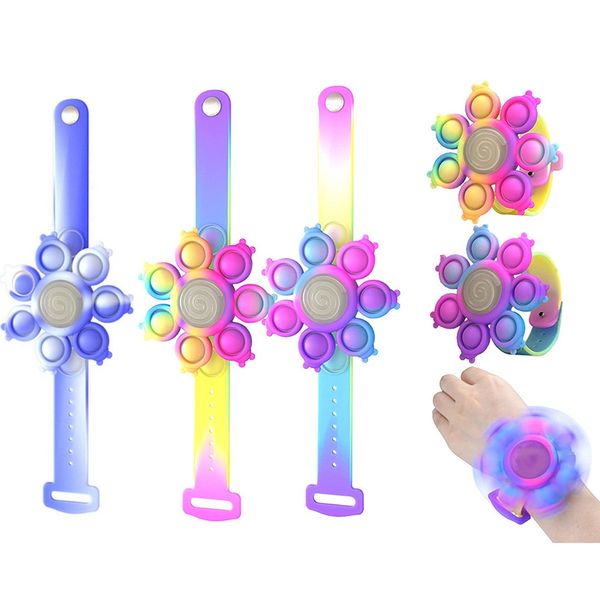 Fidget Push Bracelets Dimple Bubble Silicone Wristband Led Luminous Spinner Wearable Adjustable Sensory Hand Finger Press Anti-Anxiety Stres