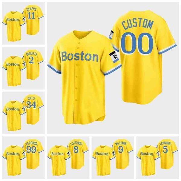 Baseball Jersey Sox #34 David Ortiz 99 Alex Verdugo 2 Xander Bogaerts Gold City& Connect size S-4XL Men Women Youth 2022 1121