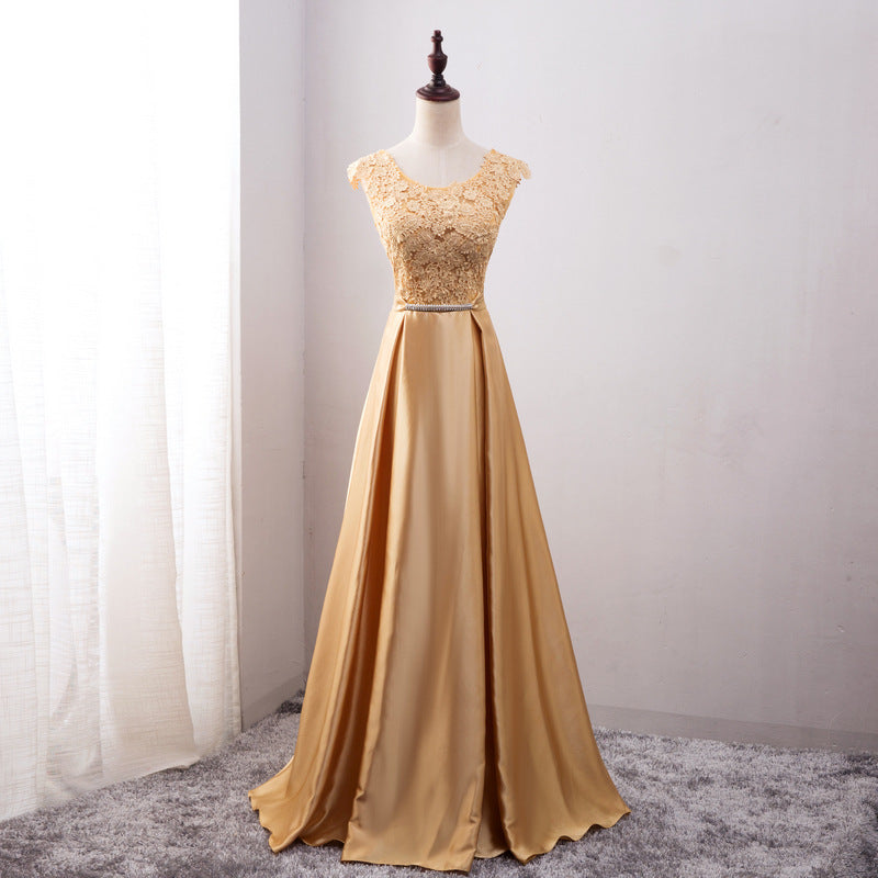 Beauty Emily Golden Bridesmaid Dresses 2022 Lace Beads A-line Floor Length Formal Party Prom Dresses Reflective Wedding Dress