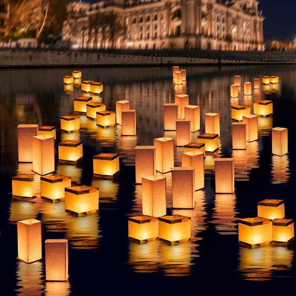 FUELYE Floating Lanterns Square Rectangle Sets,Outdoor Decorative with Waterproof,Floating Candles for Pool,Rive,Memorials,Wedding,Bar,and P