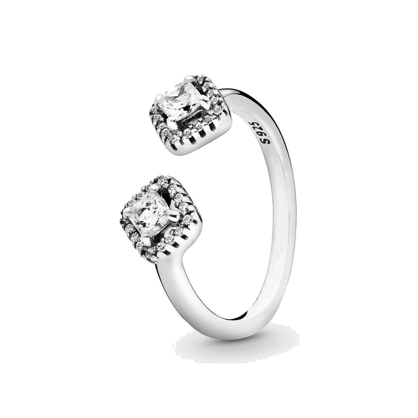 Women Jewelry fit Ring 925 Silver Rings Square Sparkle Open love heart Jewellery chain Charm Engagement Gift
