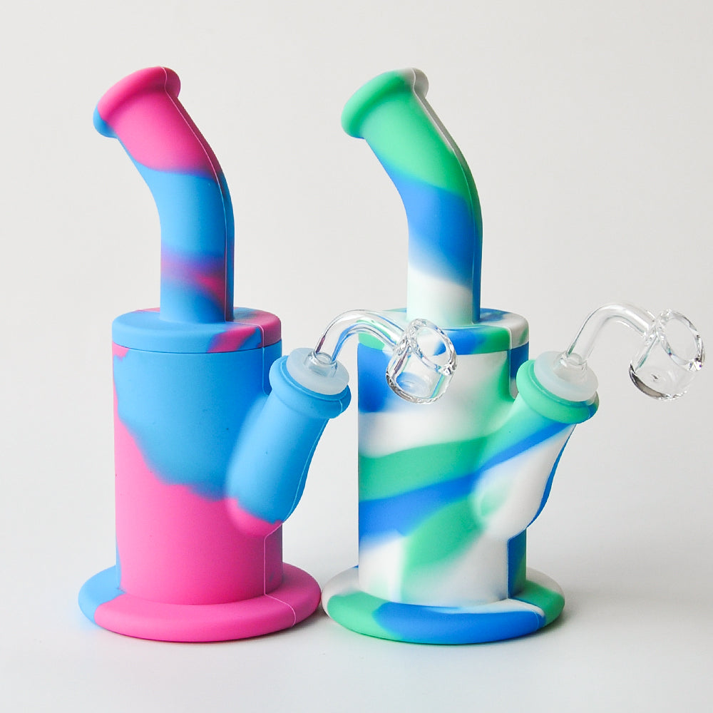 8.5Inch Water Pipe Recycler Bubbler Silicone Bong smoke with 4mm quartz banger glass bong
