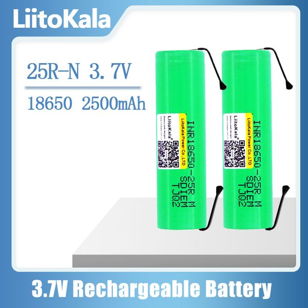 LiitoKala New Original 3.7v 18650 2500mAh battery 25R Lithium Rechargeable Batteries Continuous Discharge 30A For Drone Power Tools+DIY Nick