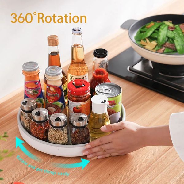 Kitchen Storages & Organization Rotating Seasoning Storage Rack 360°Bathroom Bottles & Jar Shelf Oilproof Non-Slip Tray Shampoo Body Wash Fa