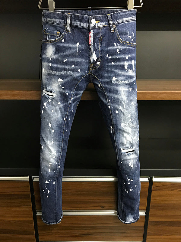 New Men Jeans Hole Light Blue Dark gray Italy Brand Man Long Pants Trousers Streetwear denim Skinny Slim Straight Biker Jean for Women Top quality 4