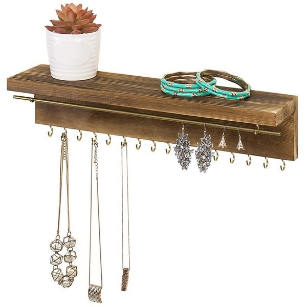 Wooden Wall Mounted Organizer Display For Necklace Earrings Ring Scarf Hangers Jewellery Rack Jewelry Hook Holder 220311