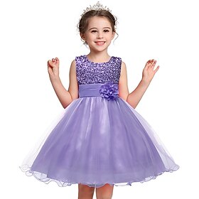 Infantil Pouco Para Meninas Vestido Floral Sólido Flor Vestido De Tule Festa Paetês Multi Camadas Roxo Fúcsia Rosa claro Sem Manga Princesa Doce Vestidos Outon