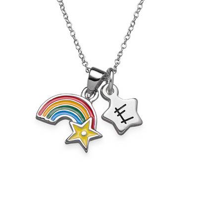 Rainbow Necklace for Kids with Initial Charm in Sterling Silver