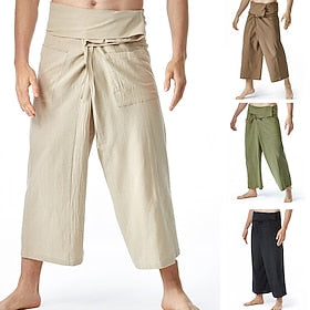 Homme Pantalon pantalon été Bouffant Pantalon de plage Pantalon de pêcheur Poche Cordon Couleur unie Respirable Doux Toute la longueur Casual Yoga 100% Coton S