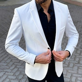 Men's Cocktail Attire Blazer Business Cocktail Party Wedding Party Fashion Casual Spring   Fall Polyester Plain Button Pocket Casual - Daily Single Breasted Bl