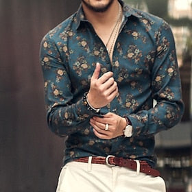 Men's Shirt Button Up Shirt Summer Shirt Summer Hawaiian Shirt Wine Red Green Coffee Gray Long Sleeve Floral Turndown Casual Holiday Print Clothing Apparel Fas