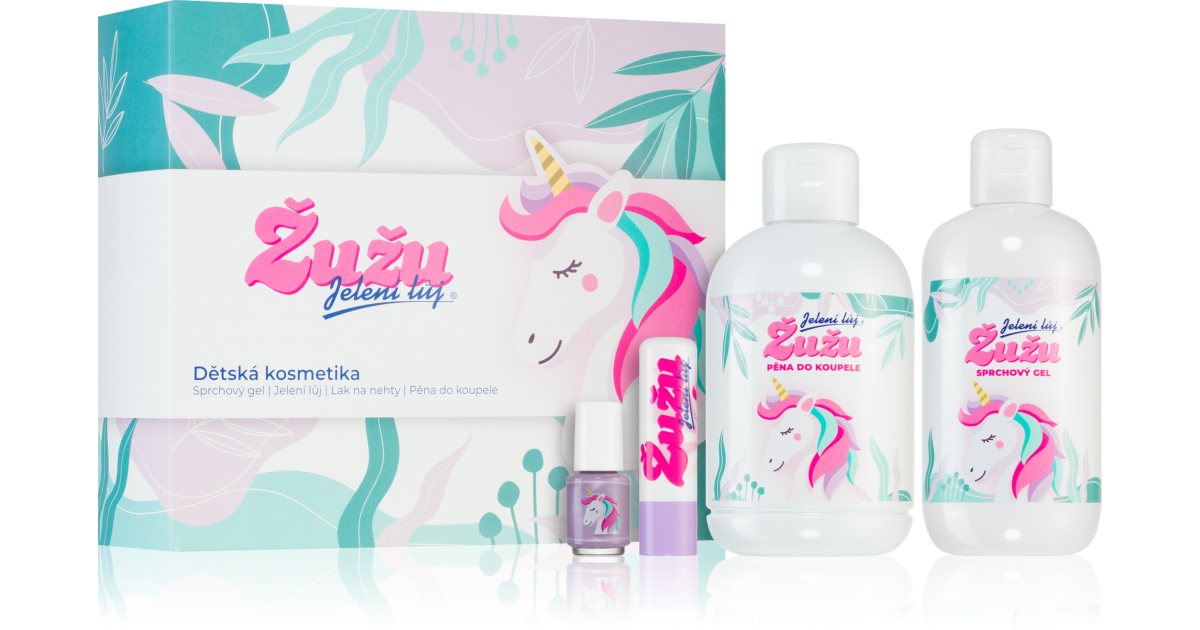 Regina Pack de regalo infantil Žužu sebo de ciervo frambuesa 4,5 g + esmalte de uñas infantil 4 ml + gel de ducha 250 ml + espuma de baño 300 ml