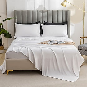 Conjunto de fronhas de lençol de 3 peças, lençol único de cor sólida com fronhas para dormitório estudantil, quarto de casa, algodão lavável escovado simples e