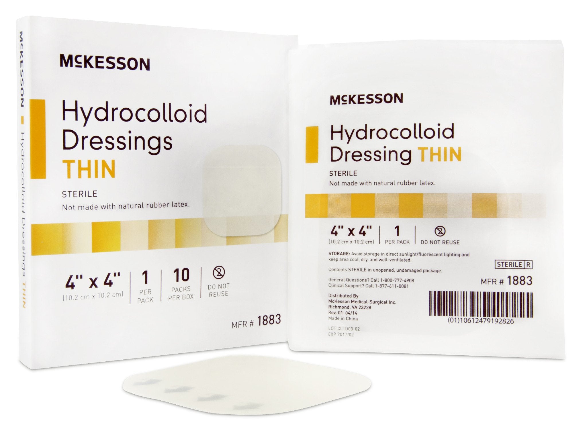 McKesson Hydrocolloid Dressing Thin, 4" x 4" Square, 10 Each - Box