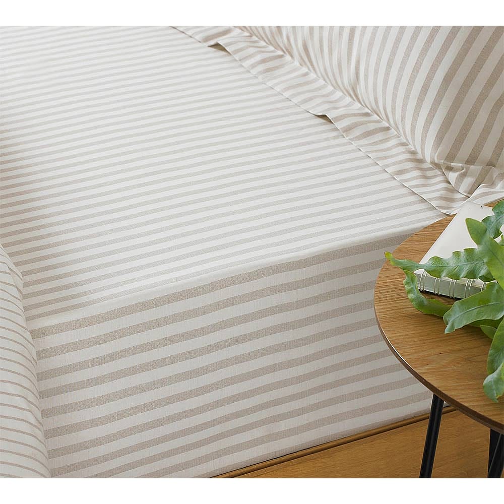 Petit Breton Stripe Fitted Sheet in Sand (Double) Matron Inn