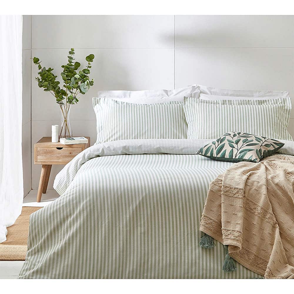 Petit Breton Stripe Bed Linen Set in Eucalyptus (Superking Set) Matron Inn