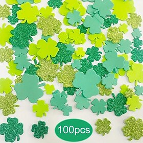 100 stuks eva gouden glitter poeder geluk klavertje vier foam stickers patch st. Patrick's Day vakantiedecoratie, accessoires glanzende glitter zelfklevende ze