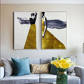conjunto de 2 pinturas de meninas azuis marinho e douradas feitas à mão arte de parede emoldurada pintura de dançarina em tela arte feminina abstrata artesanal