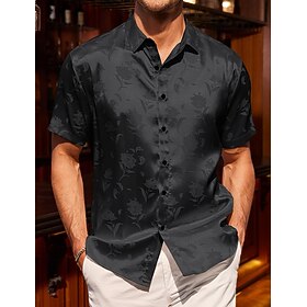 Men's Shirt Satin Shirt Summer Shirt Button Up Shirt Casual Shirt Black Wine Green Short Sleeve Plain Collar Daily Vacation Clothing Apparel Fashion Casual Com