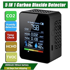 6 i 1 luftkvalitetsdetektor kuldioxiddetektor pm2.5 pm10 hcho tvoc co formaldehyd monitor LCD display kuldioxid sensor måler