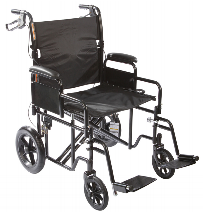 Heavy Duty Transport Chair with 12-inch Rear Wheels