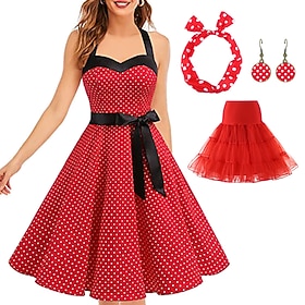 Rétro Vintage 1950s Rockabilly Jupon Robe trapèze Tutu Robe évasée Robe de fête de Noël Femme Pois Fête - Soirée Mascarade Robe