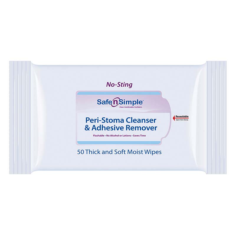 Safe N Simple Peri-Stoma Cleanser and Adhesive Remover Wipe Alcohol Free, 1-Pkg, 50-Box